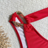 Sexy Hollow Solid Color Accessories One-Piece  Bikini Swimsuit