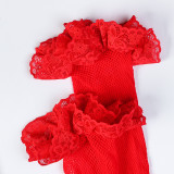 Women Red Lace See-Through Sexy Lingerie Set