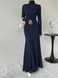 Women's Autumn And Winter High Collar Chic Slim Long Dress