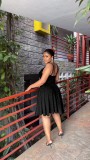 Women Solid Suspender Sexy Backless Dress
