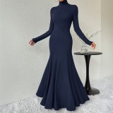 Women's Autumn And Winter High Collar Chic Slim Long Dress