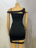 Women Solid Sexy Hollow Bodycon Irregular Dress