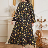 Plus Size Elastic Waist Feather Print Women's Dress
