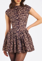 Autumn And Winter Women's Sexy Low Back Round Neck Slim Fit Leopard Pleated Dress Autumn And Winter Women's Sexy Low Back Round Neck Slim Fit Leopard Pleated Dress