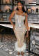Fashionable Stripsequined Slim Waist Fur Bodycon Party Evening Dress