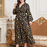 Plus Size Elastic Waist Feather Print Women's Dress