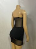 Women See-Through Zipper Hollow Lace-Up Sexy Backless Bodycon Dress
