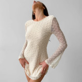 Sexy Slim Round Neck Lace Jacquard Spring Fashion Short Dress