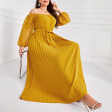 Plus Size Autumn And Winter Off Shoulder Pleated Fashion Elegant Long Dress
