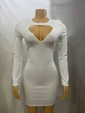 Women Round Neck Sexy Hollow Bodycon Long Sleeve Dress