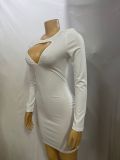 Women Round Neck Sexy Hollow Bodycon Long Sleeve Dress