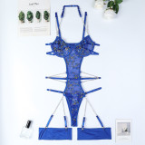 Women Leaf Embroidery Metal Hollow Chain Halter Neck Cross Sexy Bodysuit