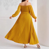 Plus Size Autumn And Winter Off Shoulder Pleated Fashion Elegant Long Dress