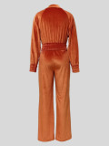 Women Casual Velvet Long Sleeve Zipper Jacket Pants Sports Two-piece Set
