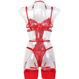Women Leaf Embroidery Metal Hollow Chain Halter Neck Cross Sexy Bodysuit