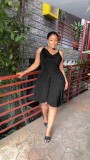 Women Solid Suspender Sexy Backless Dress