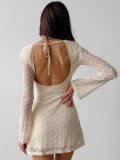 Sexy Slim Round Neck Lace Jacquard Spring Fashion Short Dress