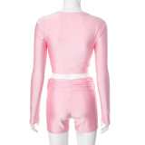 Women Spring Sexy Top and Shorts Sports Two-piece Set