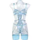 Women Leaf Embroidery Metal Hollow Chain Halter Neck Cross Sexy Bodysuit