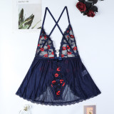 Women Red Lips Lace See-Through Sexy Suspender Bodysuit Sexy Lingerie