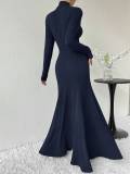 Women's Autumn And Winter High Collar Chic Slim Long Dress