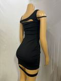 Women Solid Sexy Hollow Bodycon Irregular Dress