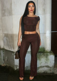 Casual Style Low Waist Tight Fitting Fashion Slim Fit Solid Color Two Piece Pants Set