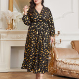 Plus Size Elastic Waist Feather Print Women's Dress