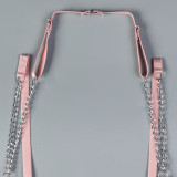 Women Leaf Embroidery Metal Hollow Chain Halter Neck Cross Sexy Bodysuit