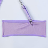 Women Leaf Embroidery Metal Hollow Chain Halter Neck Cross Sexy Bodysuit