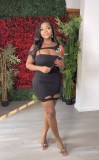 Women Solid Sexy Hollow Bodycon Irregular Dress
