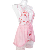 Women Red Lips Lace See-Through Sexy Suspender Bodysuit Sexy Lingerie
