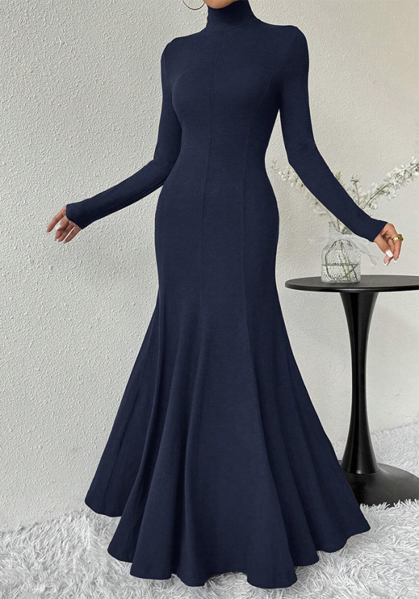 Women's Autumn And Winter High Collar Chic Slim Long Dress