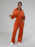 Women Casual Velvet Long Sleeve Zipper Jacket Pants Sports Two-piece Set