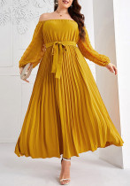 Plus Size Autumn And Winter Off Shoulder Pleated Fashion Elegant Long Dress