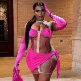Women See-Through Zipper Hollow Lace-Up Sexy Backless Bodycon Dress