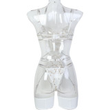 Women Leaf Embroidery Metal Hollow Chain Halter Neck Cross Sexy Bodysuit