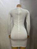 Women Round Neck Sexy Hollow Bodycon Long Sleeve Dress