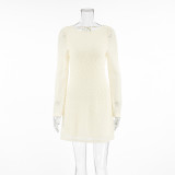 Sexy Slim Round Neck Lace Jacquard Spring Fashion Short Dress