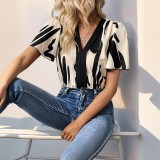 Summer Chic Women's Top Geometric Print Shirt Bodysuit