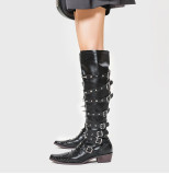 Punk Gothic Wide-Tube Leather Pointed Rivet Long Boots