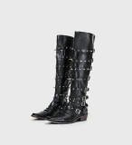 Punk Gothic Wide-Tube Leather Pointed Rivet Long Boots