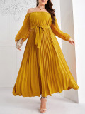 Plus Size Autumn And Winter Off Shoulder Pleated Fashion Elegant Long Dress