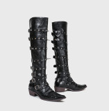 Punk Gothic Wide-Tube Leather Pointed Rivet Long Boots