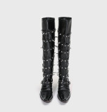 Punk Gothic Wide-Tube Leather Pointed Rivet Long Boots