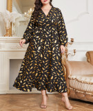 Plus Size Elastic Waist Feather Print Women's Dress