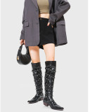 Punk Gothic Wide-Tube Leather Pointed Rivet Long Boots
