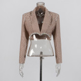 Women Diamond Blazer Bodycon Skirt Two-piece Set