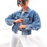 Women Washed Denim Crop Jacket