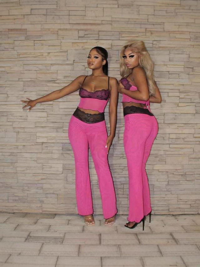 Women sexy suspender print leopard print Top and Pant two-piece set